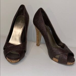 Nine West Women’s Brown Wicker Cork Heels Open Toe Pumps Size 7 US